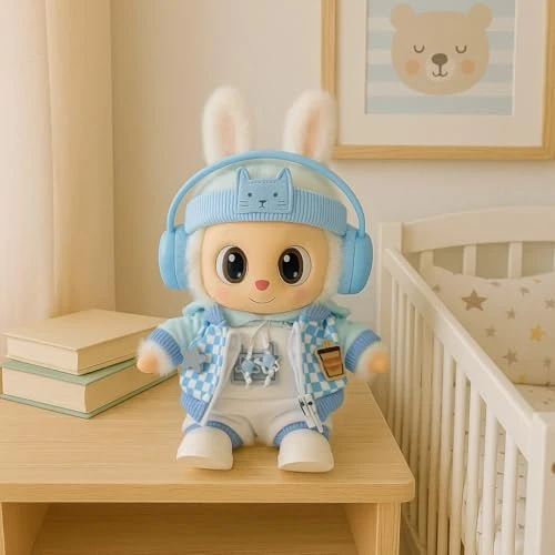 Blue Plaid Plush Doll Clothes For 17cm/6.69in – Headphones, Hoodie, Jacket, Pants & Shoes – Removable Costume (Fit For Labubu Doll Not Included) 6 Blue Plaid Plush Doll Clothes For 17cm/6.69in – Headphones, Hoodie, Jacket, Pants & Shoes – Removable Costume (Fit For Labubu Doll Not Included) - Image 6