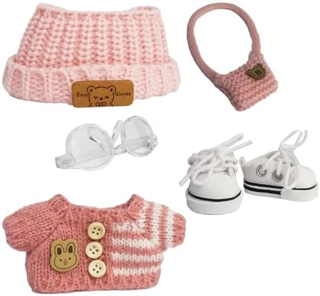 Cloth For 15cm & 17cm Doll,5-Piece Handcrafted Crochet Clothes Outfit For Doll(NO Doll) - Light Pink Clothes + Light Pink Bear-Shaped Velvet Hat + Glasses + Shoulder Bag + White Canvas Shoes 6 Cloth For 15cm & 17cm Doll,5-Piece Handcrafted Crochet Clothes Outfit For Doll(NO Doll) - Light Pink Clothes + Light Pink Bear-Shaped Velvet Hat + Glasses + Shoulder Bag + White Canvas Shoes - Image 6