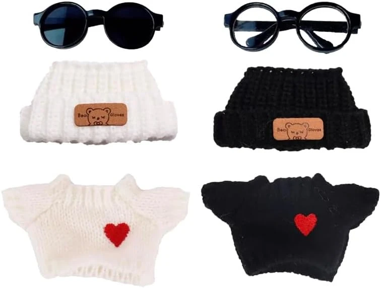 Clothes For 17cm Doll Accessories,Outfits For Labubu,Knit Black And White Sweaters, Beanie Hats And Sunglasses,2 Sets No Doll 5 Clothes For 17cm Doll Accessories,Outfits For Labubu,Knit Black And White Sweaters, Beanie Hats And Sunglasses,2 Sets No Doll - Image 5