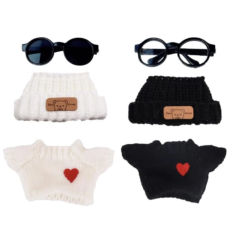 Clothes For 17cm Doll Accessories,Outfits For Labubu,Knit Black And White Sweaters, Beanie Hats And Sunglasses,2 Sets No Doll 1 Clothes For 17cm Doll Accessories,Outfits For Labubu,Knit Black And White Sweaters, Beanie Hats And Sunglasses,2 Sets No Doll