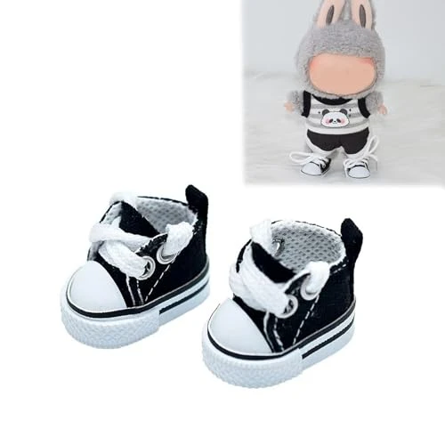 Mini Doll Shoes, 1 Pair Cute Lace Up Canvas Sneakers Compatible For 17cm/15cm Doll Shoes Toy Outfit Accessories(Black) 1 Mini Doll Shoes, 1 Pair Cute Lace Up Canvas Sneakers Compatible For 17cm/15cm Doll Shoes Toy Outfit Accessories(Black)