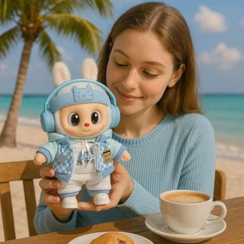 Blue Plaid Plush Doll Clothes For 17cm/6.69in – Headphones, Hoodie, Jacket, Pants & Shoes – Removable Costume (Fit For Labubu Doll Not Included) 2 Blue Plaid Plush Doll Clothes For 17cm/6.69in – Headphones, Hoodie, Jacket, Pants & Shoes – Removable Costume (Fit For Labubu Doll Not Included) - Image 2