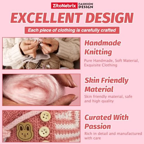 Cloth For 15cm & 17cm Doll,5-Piece Handcrafted Crochet Clothes Outfit For Doll(NO Doll) - Light Pink Clothes + Light Pink Bear-Shaped Velvet Hat + Glasses + Shoulder Bag + White Canvas Shoes 2 Cloth For 15cm & 17cm Doll,5-Piece Handcrafted Crochet Clothes Outfit For Doll(NO Doll) - Light Pink Clothes + Light Pink Bear-Shaped Velvet Hat + Glasses + Shoulder Bag + White Canvas Shoes - Image 2