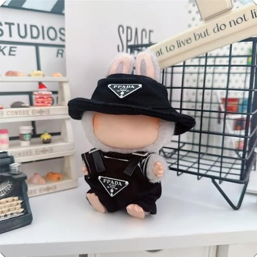 Clothes For Labubu(NO Doll) , Hat & Overalls Set For Labubu Clothes 15cm/17cm Doll Accessories Suit, Doll Outfit Stylish Doll Clothes For Doll (Black) 3 Clothes For Labubu(NO Doll) , Hat & Overalls Set For Labubu Clothes 15cm/17cm Doll Accessories Suit, Doll Outfit Stylish Doll Clothes For Doll (Black) - Image 3