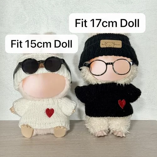 Clothes For 17cm Doll Accessories,Outfits For Labubu,Knit Black And White Sweaters, Beanie Hats And Sunglasses,2 Sets No Doll 2 Clothes For 17cm Doll Accessories,Outfits For Labubu,Knit Black And White Sweaters, Beanie Hats And Sunglasses,2 Sets No Doll - Image 2