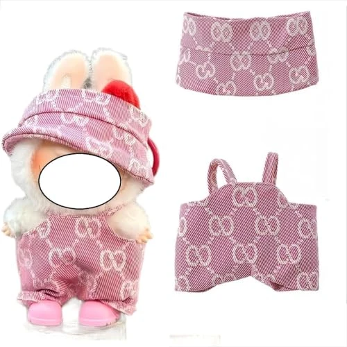 Clothes For LABUBU Doll(NO Doll),Pink Patterned 2 Piece Outfit Set,Doll Accessories For LABUBU